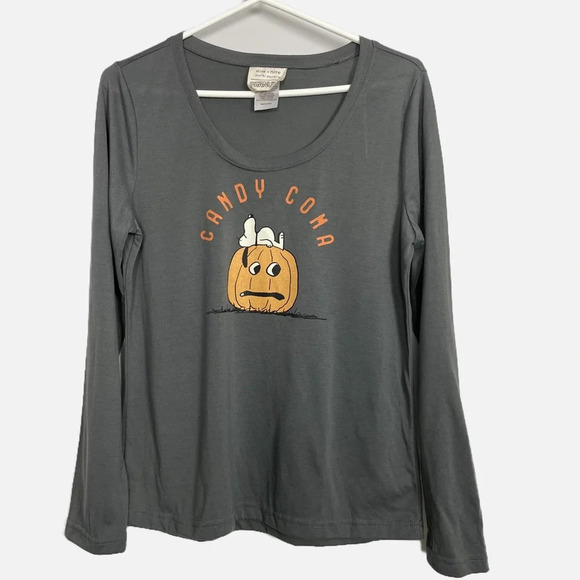 munki munki nite nite Peanuts Snoopy Candy Coma Hallowe’en PJ Top Shirt Large - Picture 1 of 7